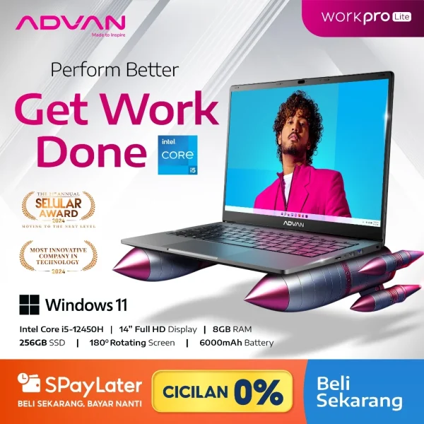 Advan Laptop Workpro Lite | Intel Core i5-12450H | Intel Core i3 1220P | 8GB/256GB | IPS FHD | WIFI 5 | Windows 11 | Garansi Resmi 1 Tahun