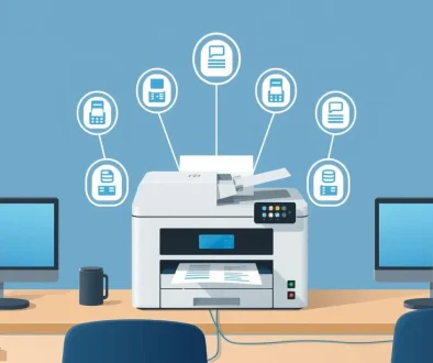 cara share printer di kantor kecil - Shared office printer setup with network connections